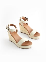 Bone Forever Comfort Leather Whipstitch Detail Espadrille Wedges - Image 3 of 8