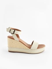 Bone Forever Comfort Leather Whipstitch Detail Espadrille Wedges - Image 4 of 8