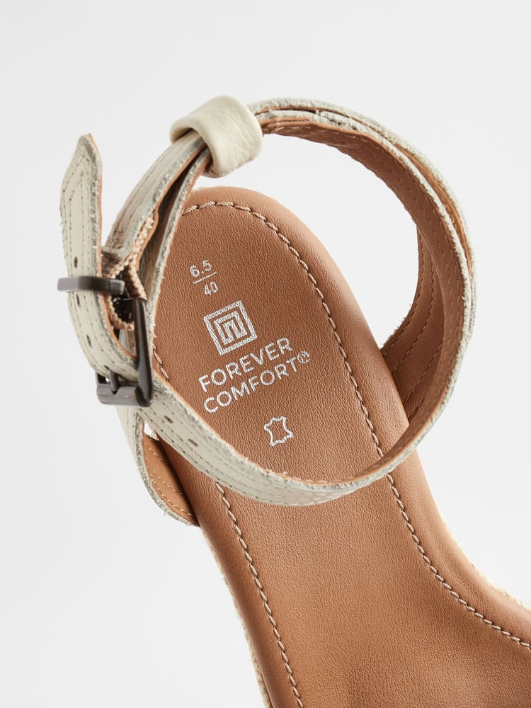 Bone Forever Comfort Leather Whipstitch Detail Espadrille Wedges - Image 8 of 8