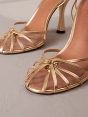 Gold Premium Leather Cage Heeled Sandals - Image 6 of 10
