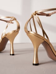 Gold Premium Leather Cage Heeled Sandals - Image 8 of 10