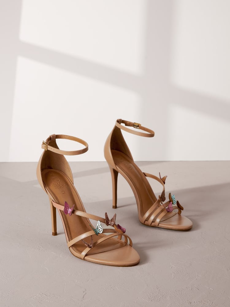 Camel Signature Leather Butterfly High Heel Sandals - Image 1 of 6