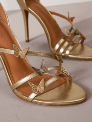 Gold Signature Leather Butterfly High Heel Sandals - Image 4 of 6
