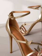 Gold Signature Leather Butterfly High Heel Sandals - Image 6 of 6