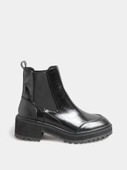 Long Tall Sally Black Chunky Chelsea Croc Effect Boots - Image 1 of 3