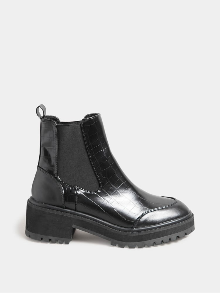 Long Tall Sally Black Chunky Chelsea Croc Effect Boots - Image 1 of 3