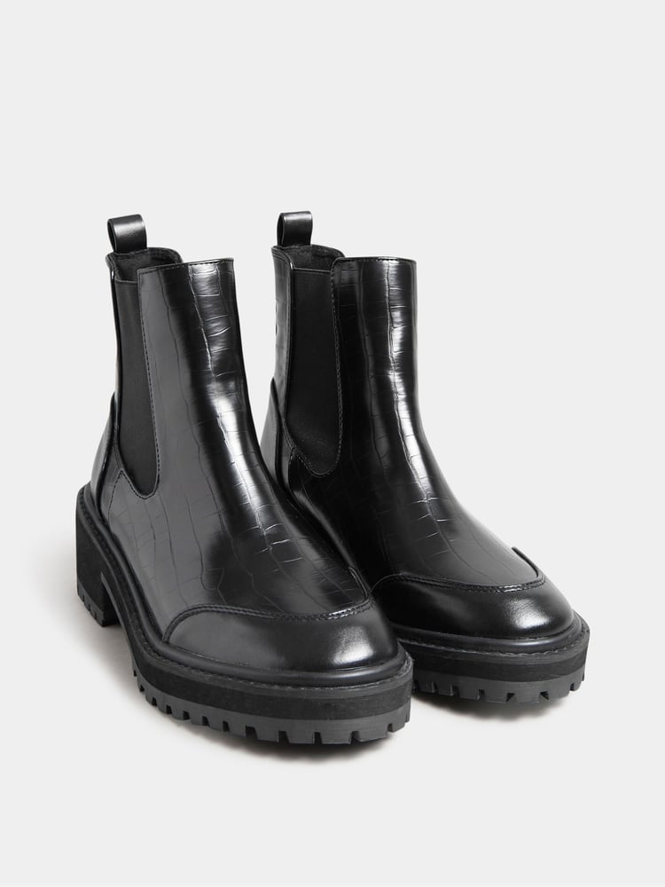 Long Tall Sally Black Chunky Chelsea Croc Effect Boots - Image 2 of 3
