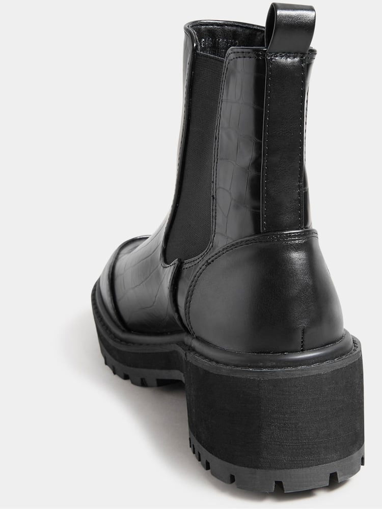Long Tall Sally Black Chunky Chelsea Croc Effect Boots - Image 3 of 3