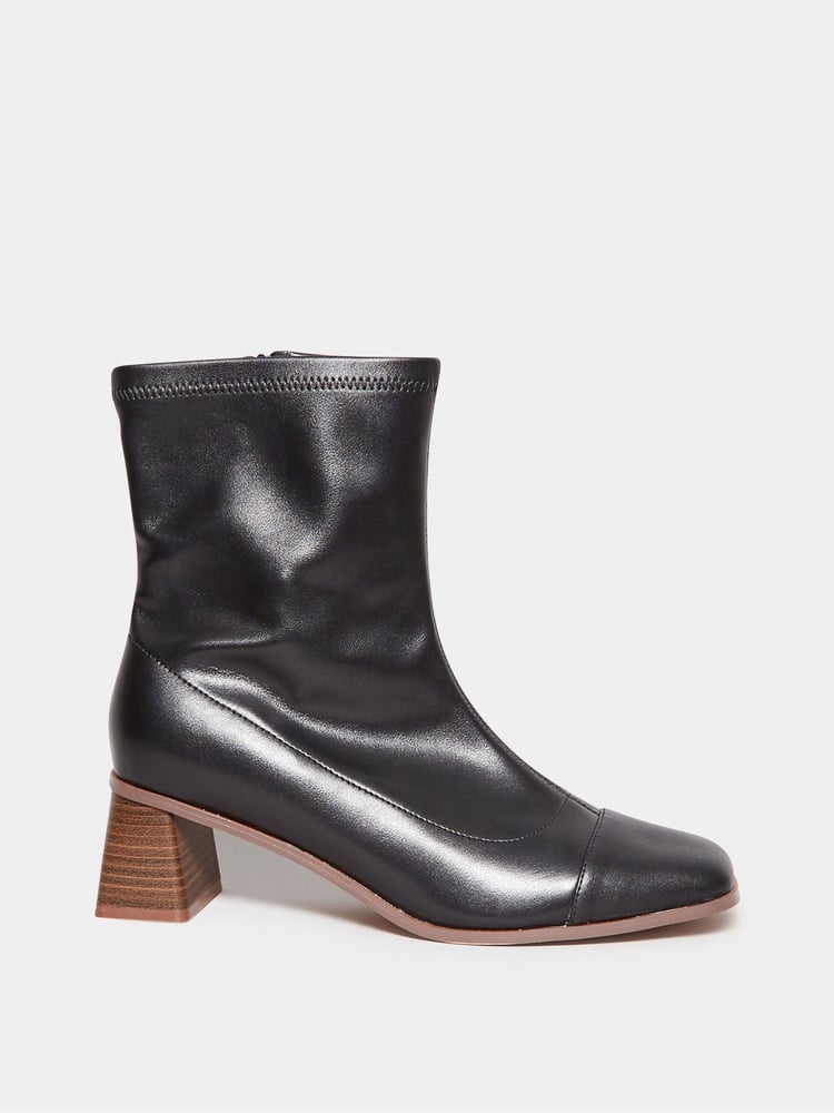 Yours Curve Black Block Heels Tram Line Boots - Image 1 of 3