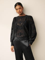 Black Lace Long Sleeve Blouse - Image 1 of 7