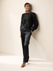 Black Lace Long Sleeve Blouse - Image 2 of 7