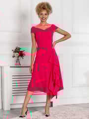 Jolie Moi Pink Desiree Frill Fit & Flare Dress - Image 1 of 5