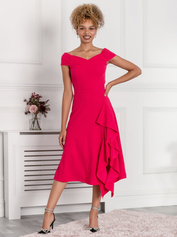 Jolie Moi Pink Desiree Frill Fit & Flare Dress - Image 1 of 5
