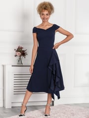 Jolie Moi Navy Blue Desiree Frill Fit & Flare Dress - Image 1 of 5