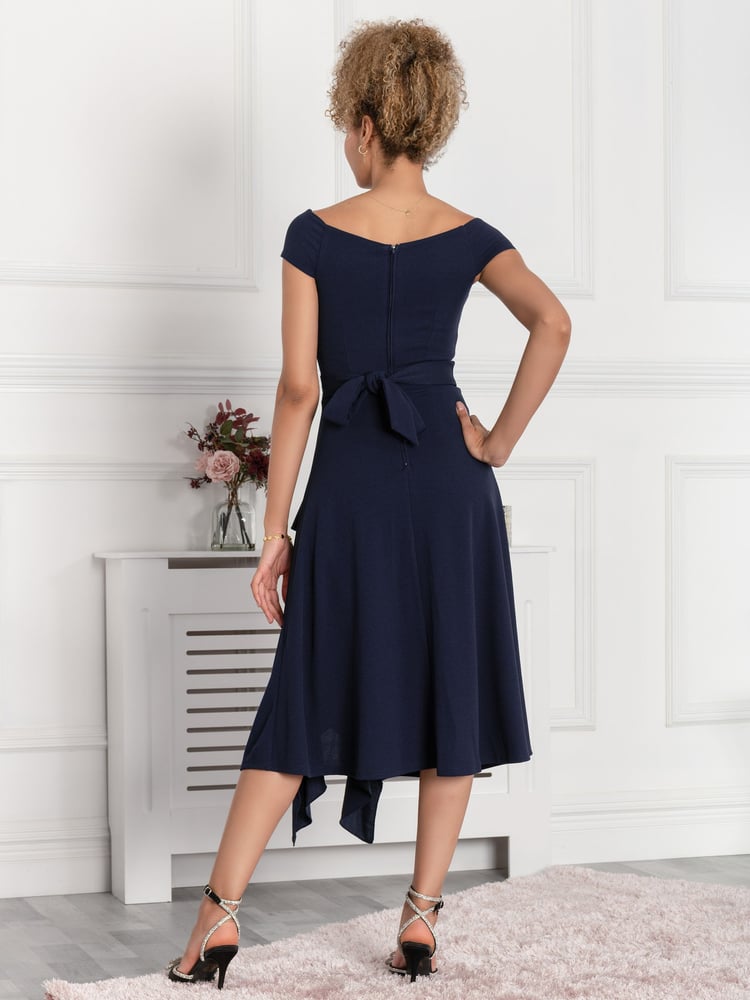 Jolie Moi Navy Blue Desiree Frill Fit & Flare Dress - Image 2 of 5