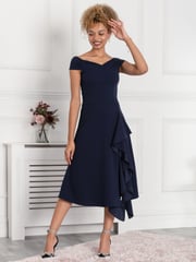 Jolie Moi Navy Blue Desiree Frill Fit & Flare Dress - Image 3 of 5