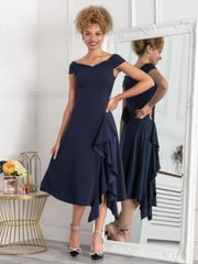 Jolie Moi Navy Blue Desiree Frill Fit & Flare Dress - Image 4 of 5