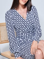 Jolie Moi Blue Print Long Sleeve Pegged Dress - Image 5 of 5