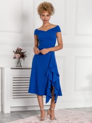 Jolie Moi Cobalt Blue Desiree Frill Fit & Flare Dress - Image 1 of 5