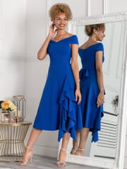 Jolie Moi Cobalt Blue Desiree Frill Fit & Flare Dress - Image 3 of 5