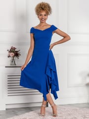 Jolie Moi Cobalt Blue Desiree Frill Fit & Flare Dress - Image 5 of 5