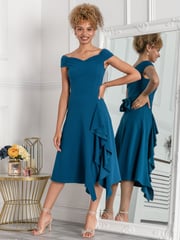 Jolie Moi Teal Blue Desiree Frill Fit & Flare Dress - Image 1 of 5