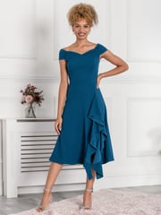 Jolie Moi Teal Blue Desiree Frill Fit & Flare Dress - Image 4 of 5