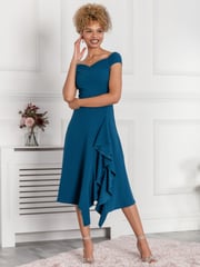 Jolie Moi Teal Blue Desiree Frill Fit & Flare Dress - Image 5 of 5