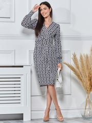 Jolie Moi Black Print Long Sleeve Pegged Dress - Image 1 of 5
