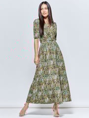 Jolie Moi Green Saniya Print Jersey Maxi Dress - Image 1 of 5