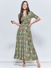 Jolie Moi Green Saniya Print Jersey Maxi Dress - Image 3 of 5