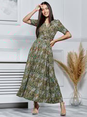 Jolie Moi Green Saniya Print Jersey Maxi Dress - Image 5 of 5