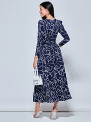 Jolie Moi Blue Chain Print Long Sleeve Maxi Dress - Image 2 of 5
