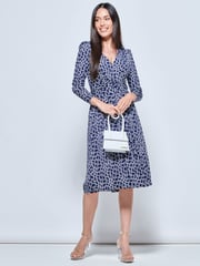 Jolie Moi Blue Long Sleeve Jersey Midi Dress - Image 3 of 5