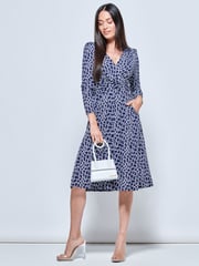 Jolie Moi Blue Long Sleeve Jersey Midi Dress - Image 4 of 5