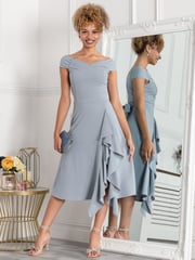 Jolie Moi Grey Desiree Frill Fit & Flare Dress - Image 1 of 5