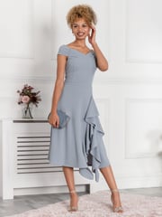 Jolie Moi Grey Desiree Frill Fit & Flare Dress - Image 4 of 5