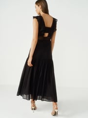 Black 100% Cotton Sleeveless Ruffle Lace Insert Maxi Dress - Image 2 of 6