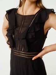 Black 100% Cotton Sleeveless Ruffle Lace Insert Maxi Dress - Image 3 of 6