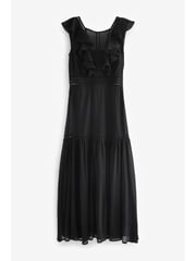Black 100% Cotton Sleeveless Ruffle Lace Insert Maxi Dress - Image 5 of 6