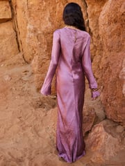 Rose Pink Maxi Long Sleeve Metallic Column Dress - Image 3 of 6