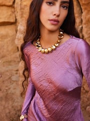 Rose Pink Maxi Long Sleeve Metallic Column Dress - Image 4 of 6