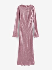 Rose Pink Maxi Long Sleeve Metallic Column Dress - Image 5 of 6