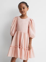 Reiss Pink Toby 4-9 yrs Puff Sleeve Ruffle Mini Dress - Image 1 of 7