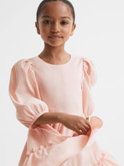 Reiss Pink Toby 4-9 yrs Puff Sleeve Ruffle Mini Dress - Image 4 of 7