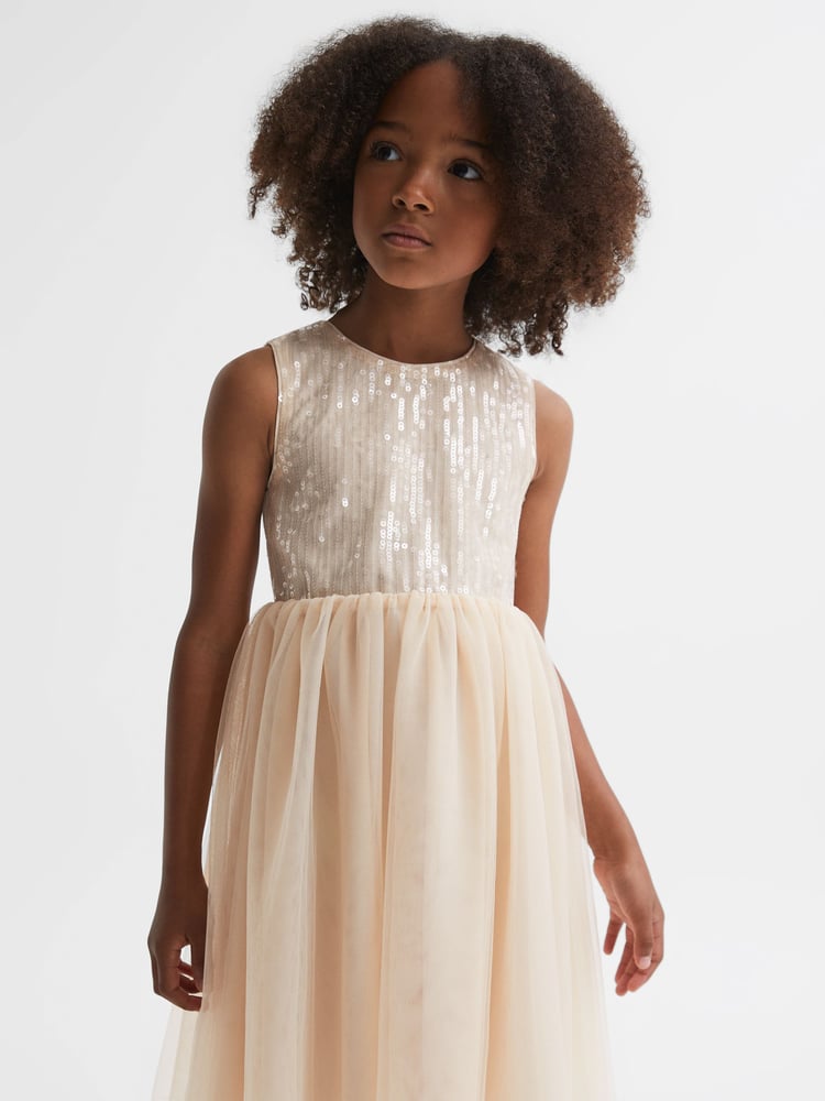 Reiss Pink Maxine 9-14 yrs Sequin Tulle Dress - Image 1 of 7