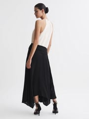 Reiss Cream/Black Natalia Asymmetric Belted Wrap Midi Dress - Image 5 of 5