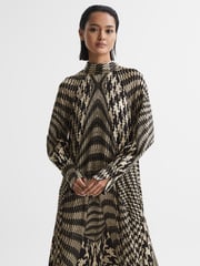 Reiss Black/White Kate Dogtooth Midi Dress - Image 1 of 7