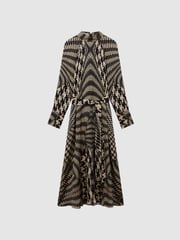 Reiss Black/White Kate Dogtooth Midi Dress - Image 2 of 7