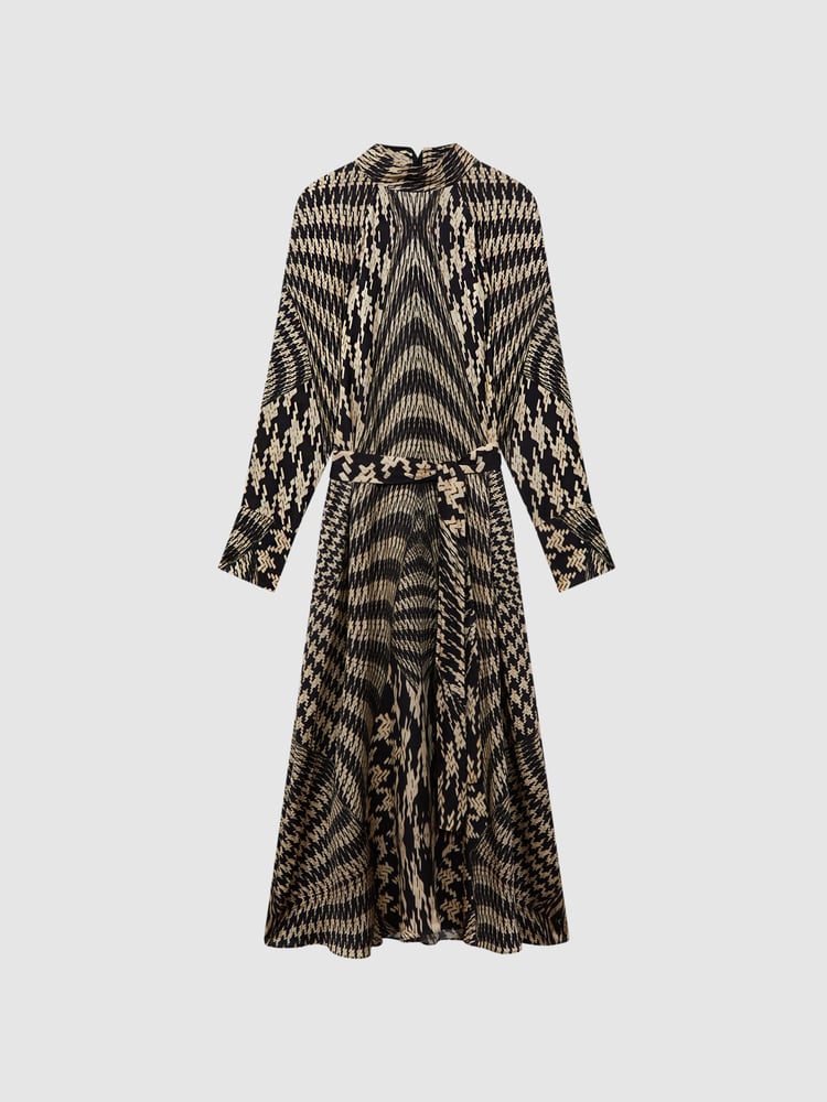 Reiss Black/White Kate Dogtooth Midi Dress - Image 2 of 7